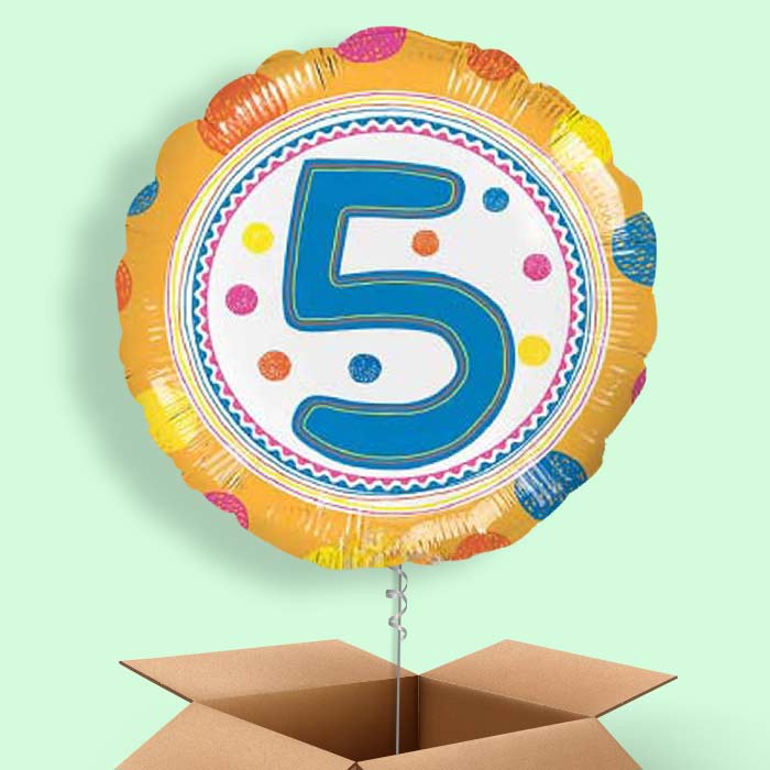 5th Birthday Colourful Spots Balloon in a Box - 1 Balloon | Small Indoor Plants