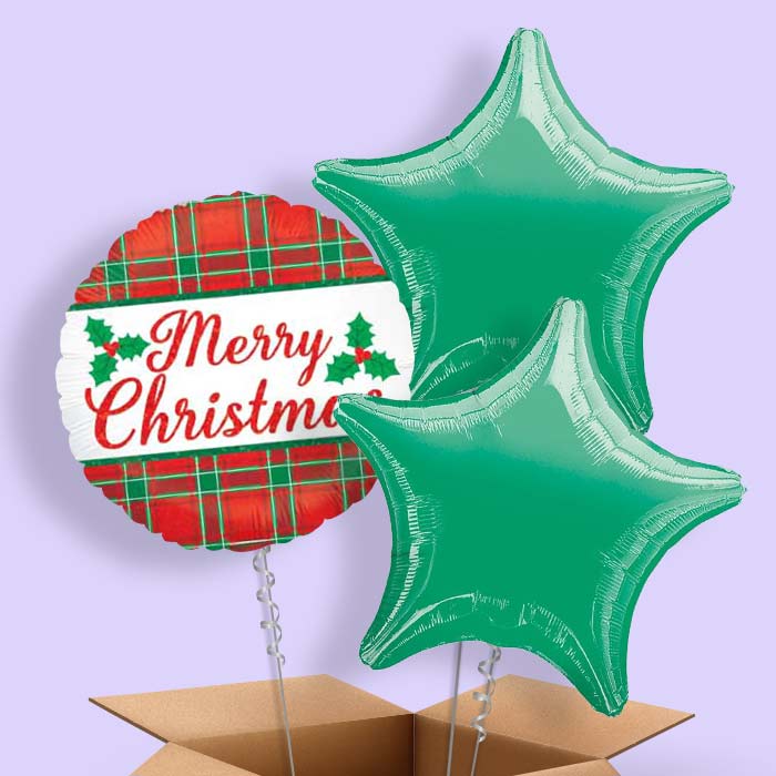 Plaid Merry Christmas Balloon in a Box - 3 Balloon | Small Indoor Plants