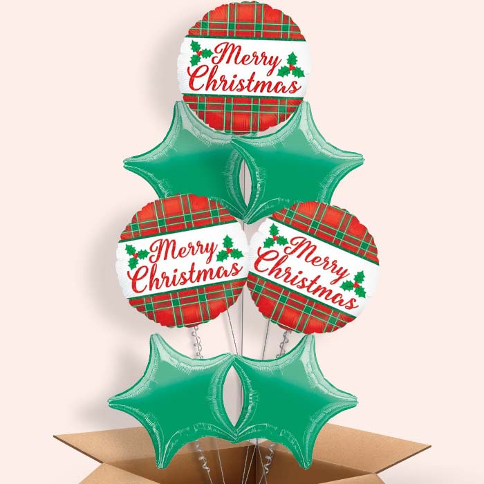 Plaid Merry Christmas Balloon in a Box - 7 Balloon | Small Indoor Plants
