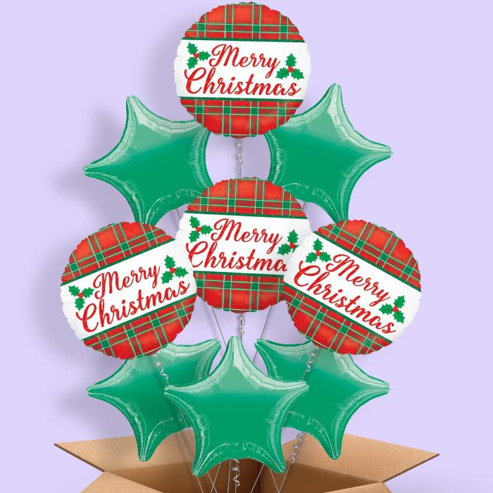 Plaid Merry Christmas Balloon in a Box - 9 Balloon | Small Indoor Plants