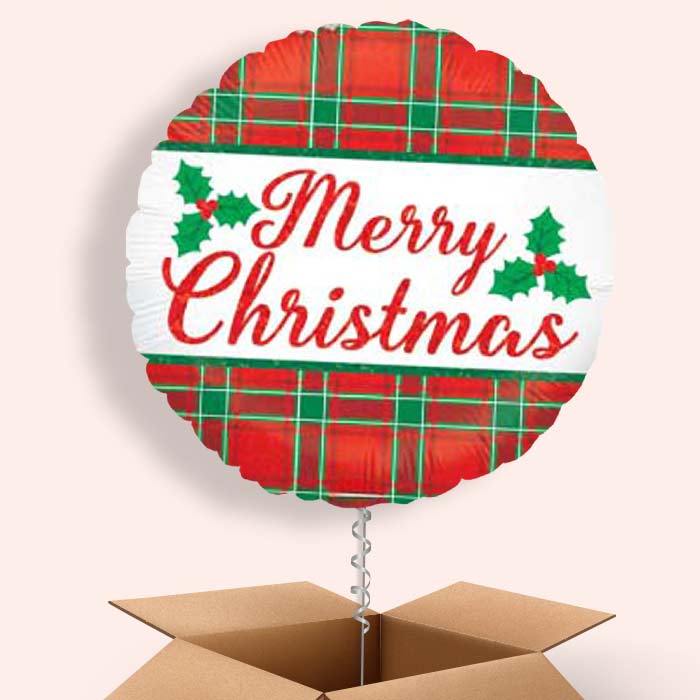 Plaid Merry Christmas Balloon in a Box - 1 Balloon | Small Indoor Plants