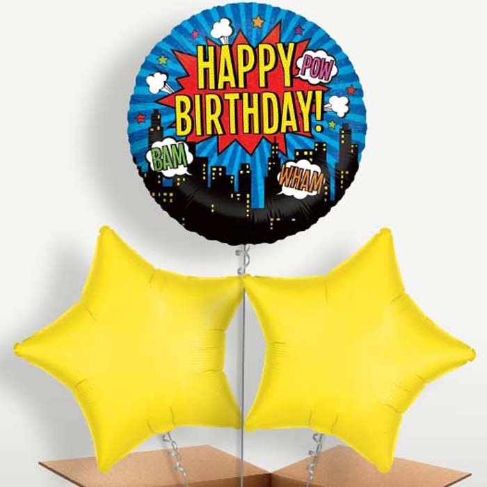 Superhero Happy Birthday Helium Bunch of Balloons | Small Indoor Plants