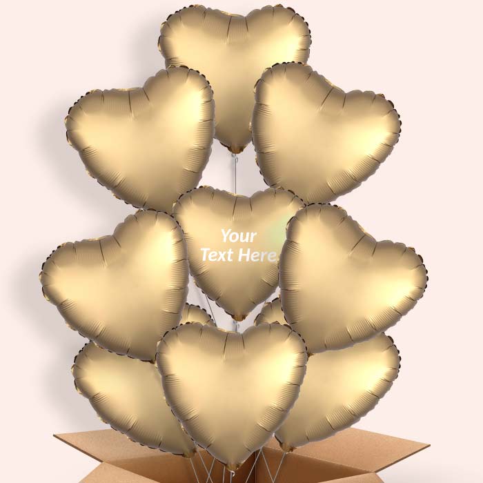 Satin Gold Heart Helium Balloons in a Box - 9 Balloon | Small Indoor Plants