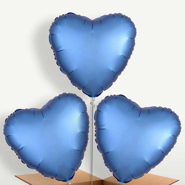 Azure Blue Heart Satin Luxe Bunch of Balloons | Small Indoor Plants