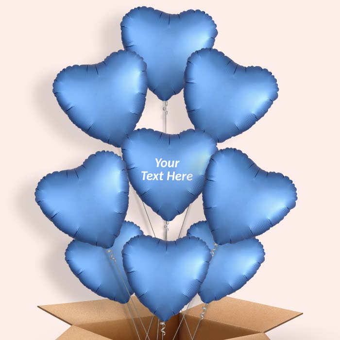 Azure Blue Heart Satin Luxe  Balloon in a Box - 9 Balloon | Small Indoor Plants
