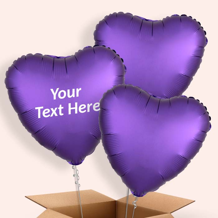 Dark Purple Satin Heart Balloon in a Box - 3 Balloon | Small Indoor Plants