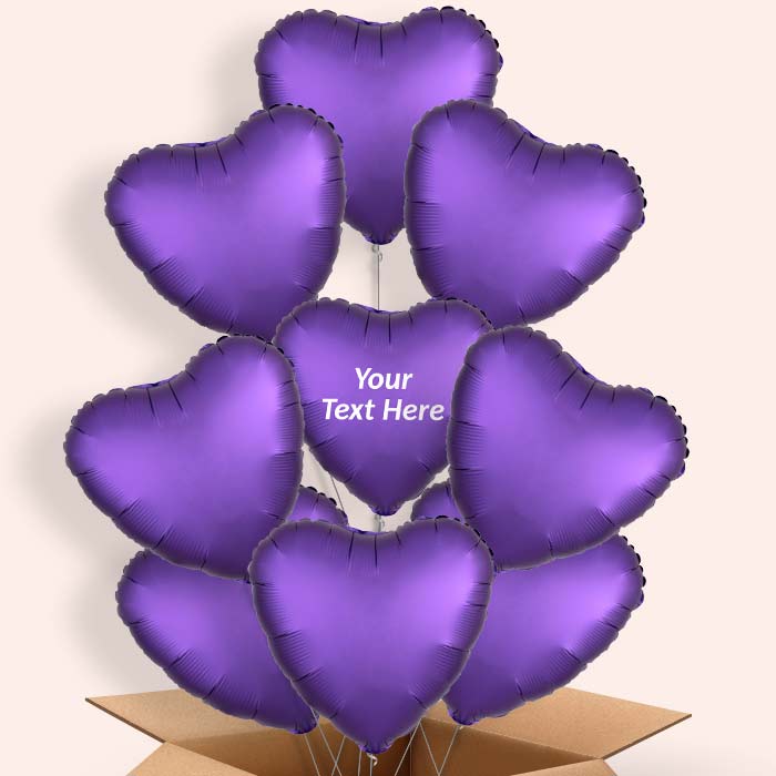 Dark Purple Satin Heart Balloon in a Box - 9 Balloon | Small Indoor Plants