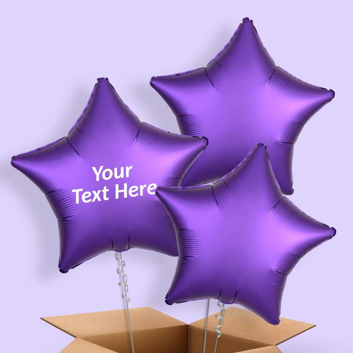 Dark Purple Satin Star Balloon in a Box - 3 Balloon | Small Indoor Plants