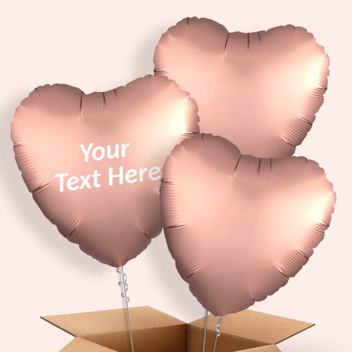 Rose Copper Satin Heart Balloon in a Box - 3 Balloon | Small Indoor Plants