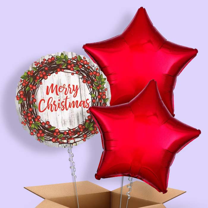Rustic Merry Christmas Balloon in a Box - 3 Balloon | Small Indoor Plants