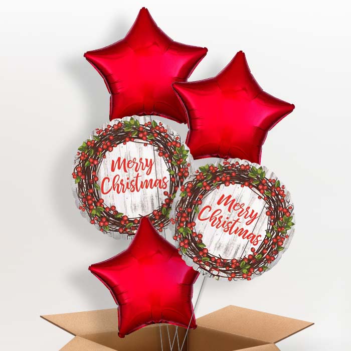 Rustic Merry Christmas Balloon in a Box - 5 Balloon | Small Indoor Plants