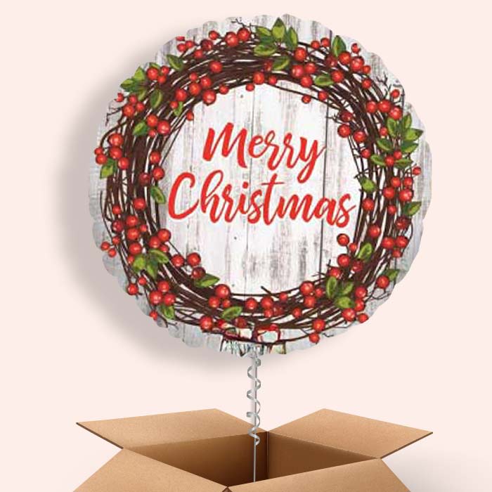 Rustic Merry Christmas Balloon in a Box - 1 Balloon | Small Indoor Plants