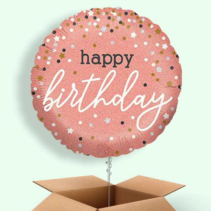 Rose Gold Happy Birthday Balloons in a Box - 1 Balloon | Small Indoor Plants