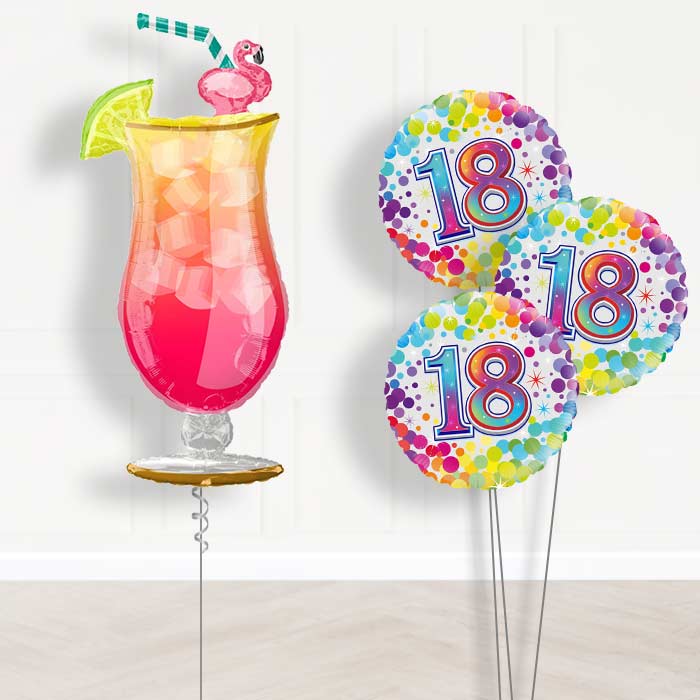 18th Birthday Tropical Cocktail Balloon Bouquet Delivery - Themed Bouquet | Small Indoor Plants
