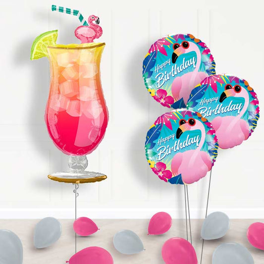 Birthday Tropical Cocktail Balloon Bouquet Delivery - Themed Bouquet and Latex | Small Indoor Plants