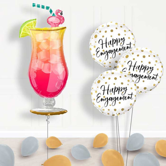 Engagement Tropical Cocktail Balloon Bouquet Delivery - Themed Bouquet and Latex | Small Indoor Plants