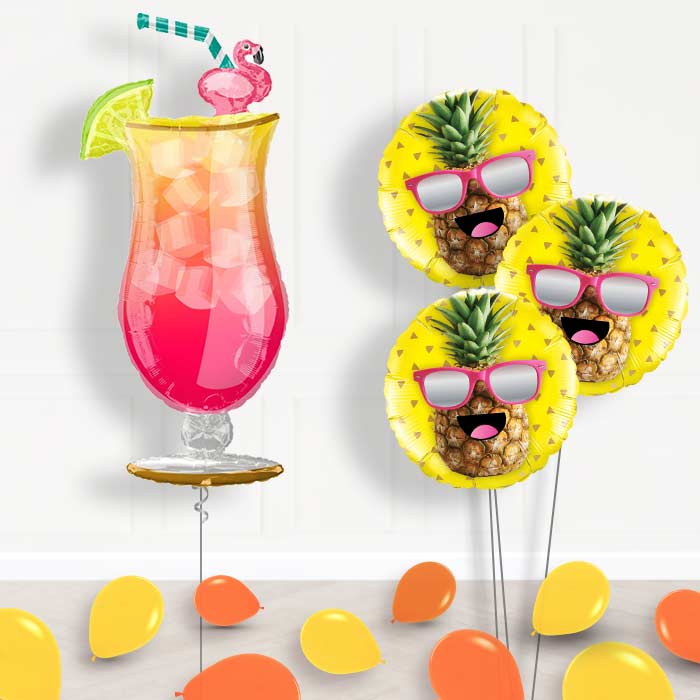 Summer Themed Tropical Cocktail Balloon Bouquet Delivery - Themed Bouquet and Latex | Small Indoor Plants