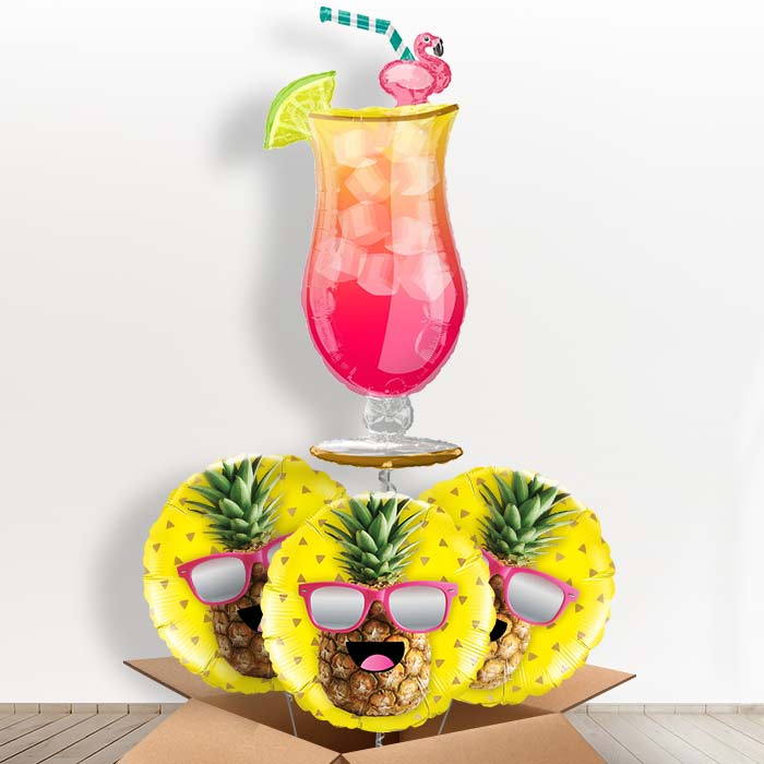 Summer Themed Tropical Cocktail Foil Balloon in a Box - With 3 Themed Balloons | Small Indoor Plants
