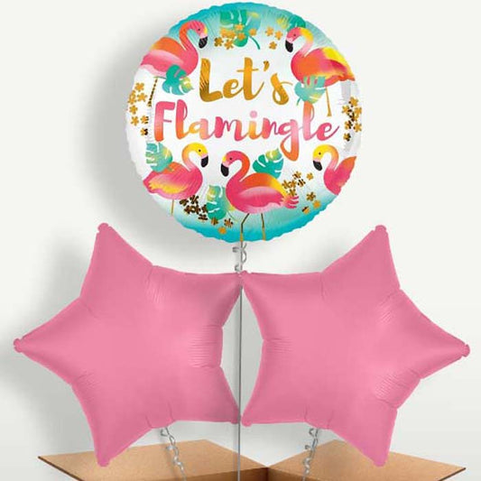 Flamingo Flamingle Trio Balloon Bunch inflated with Helium | Small Indoor Plants
