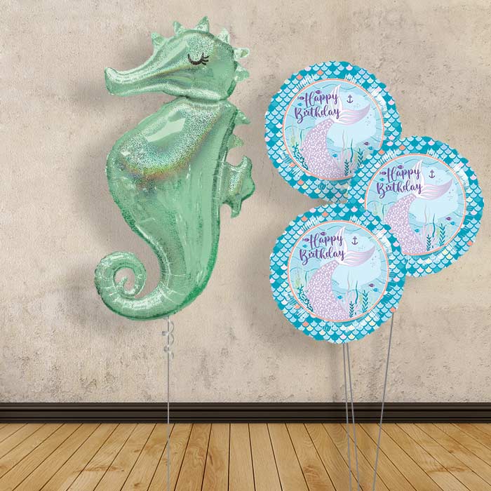 Seahorse Helium Balloon Bouquet Delivered - Themed Bouquet | Small Indoor Plants