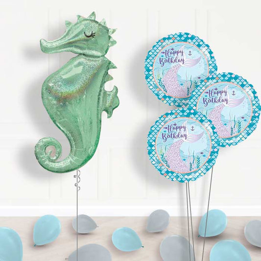 Seahorse Helium Balloon Bouquet Delivered - Themed Bouquet and Latex | Small Indoor Plants