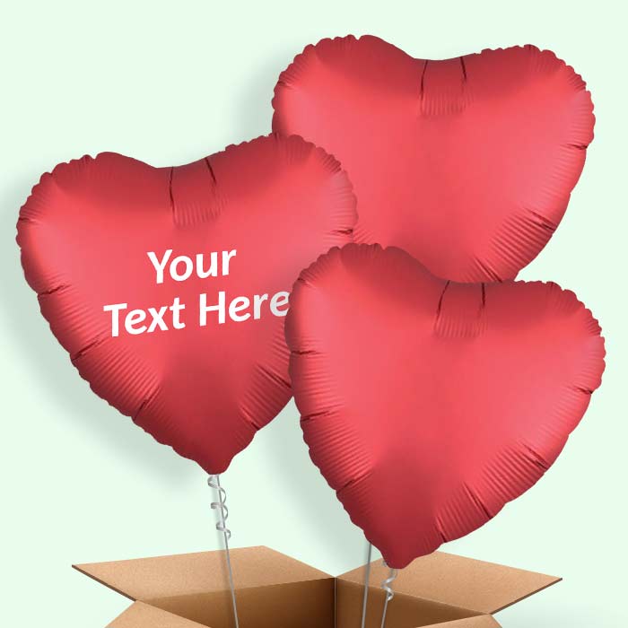 Red Satin Heart Balloon in a Box - 3 Balloon | Small Indoor Plants