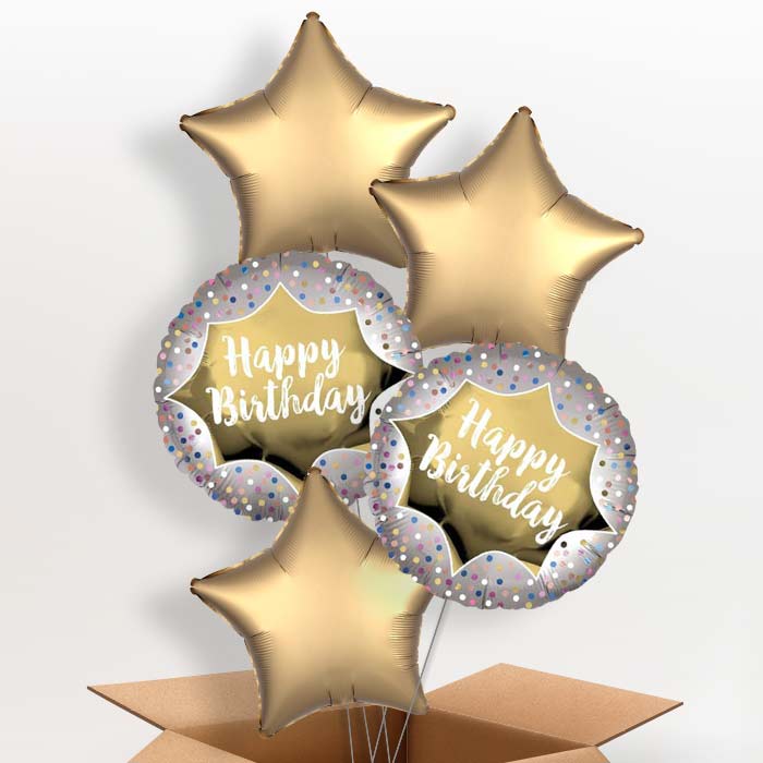 Happy Birthday Gold Balloons in a Box - 5 Balloon | Small Indoor Plants