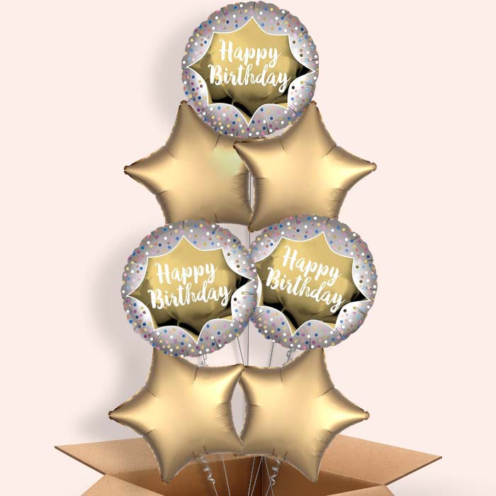 Happy Birthday Gold Balloons in a Box - 7 Balloon | Small Indoor Plants