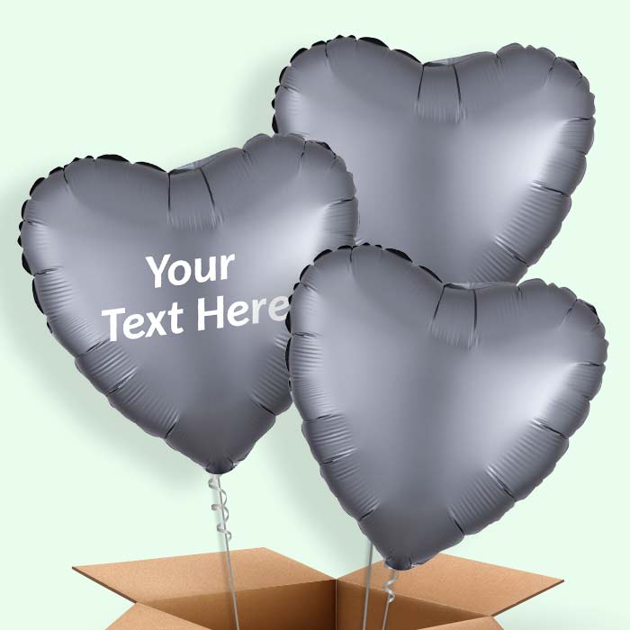 Graphite | Grey Satin Heart Balloon in a Box - 3 Balloon | Small Indoor Plants