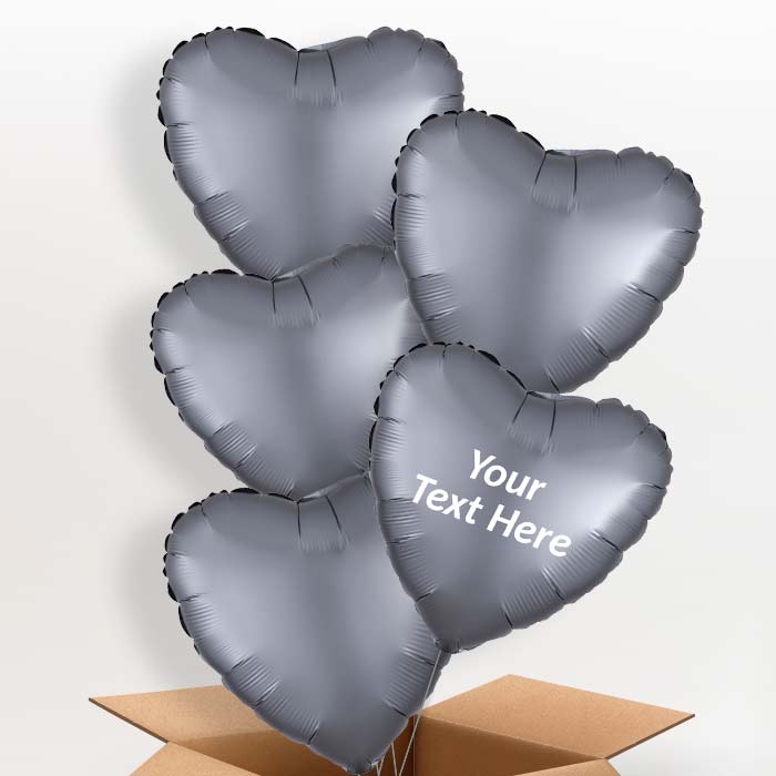 Graphite | Grey Satin Heart Balloon in a Box - 5 Balloon | Small Indoor Plants