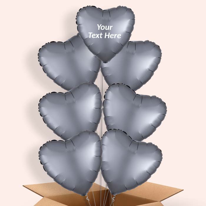 Graphite | Grey Satin Heart Balloon in a Box - 7 Balloon | Small Indoor Plants
