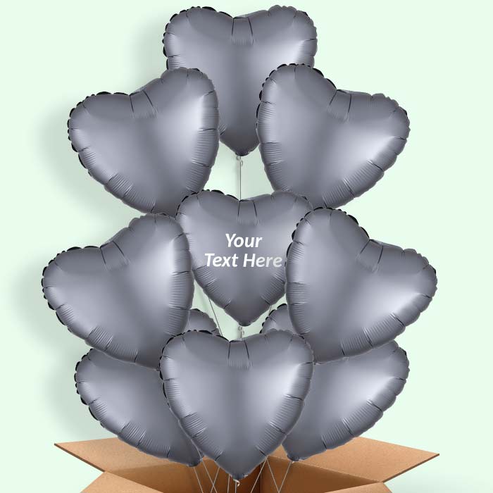 Graphite | Grey Satin Heart Balloon in a Box - 9 Balloon | Small Indoor Plants