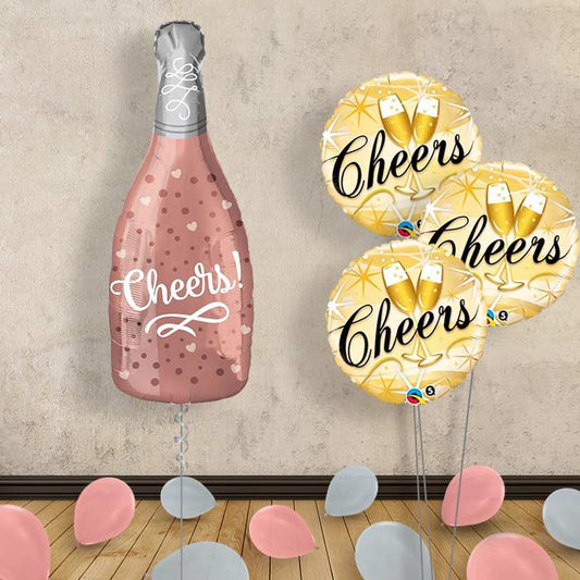 Rose Gold Champagne Bottle Balloon Display - Themed Bouquet and Latex | Small Indoor Plants