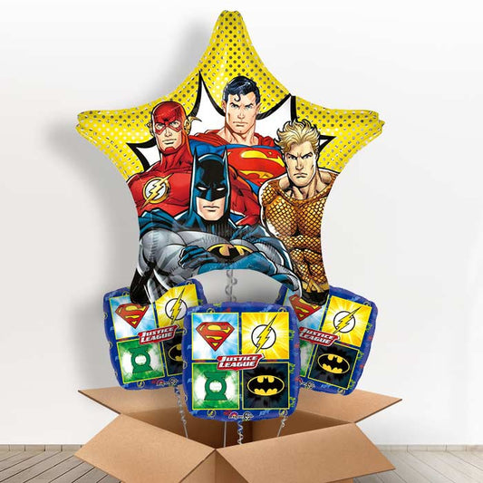Star Shaped Justice League Balloons in a Box Gift - With 3 Themed Balloons | Small Indoor Plants