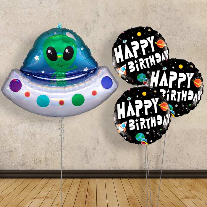 Alien Spaceship Balloon Bouquet Delivery - Themed Bouquet | Small Indoor Plants