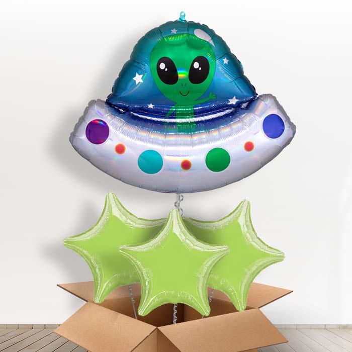 Alien Spaceship Foil Balloon in a Box - With 3 Plain Balloons | Small Indoor Plants