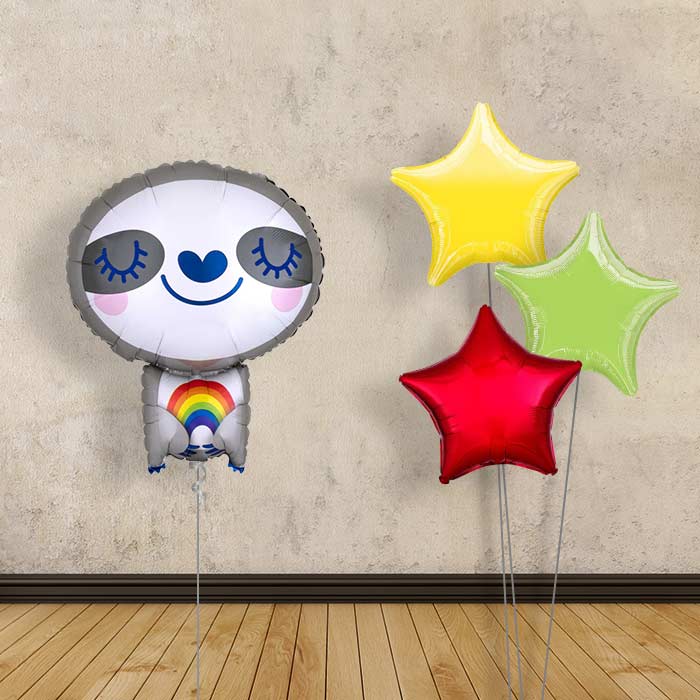 Sloth with Rainbow Balloon Bouquet Delivery - Plain Bouquet | Small Indoor Plants