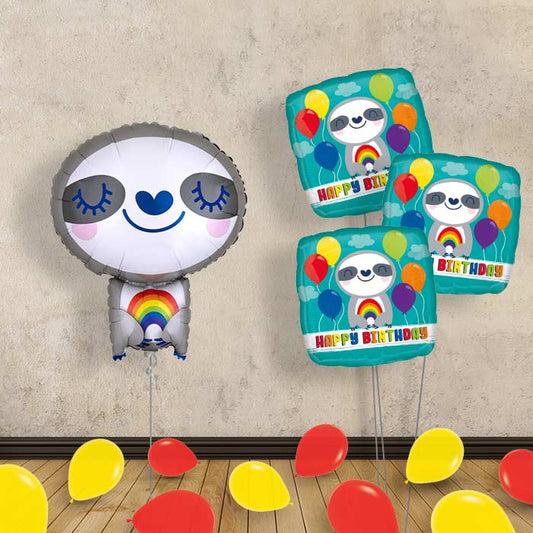 Sloth with Rainbow Balloon Bouquet Delivery - Themed Bouquet and Latex | Small Indoor Plants