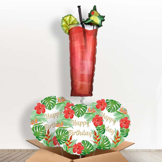 Birthday Bloody Mary Cocktail Foil Balloon in a Box - With 3 Themed Balloons | Small Indoor Plants