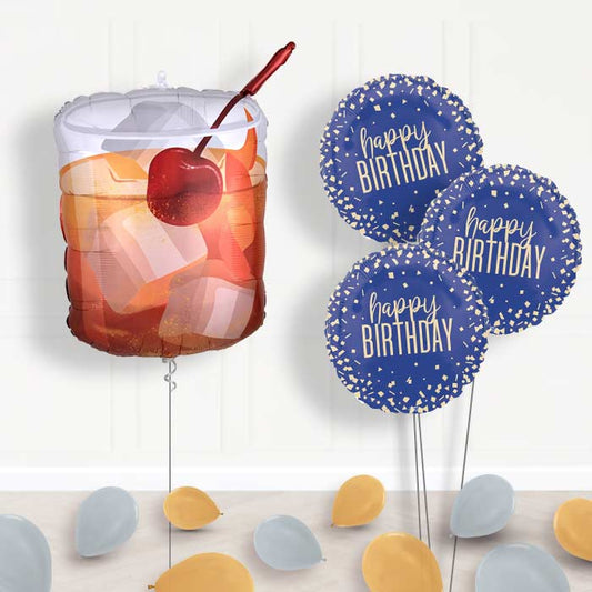 Old Fashioned Whiskey (Birthday) Balloon Bouquet Delivery - Themed Bouquet and Latex | Small Indoor Plants