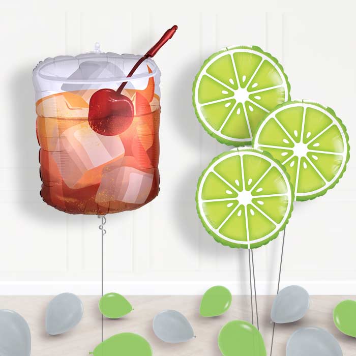 Old Fashioned Whiskey (Lime) Balloon Bouquet Delivery - Themed Bouquet and Latex | Small Indoor Plants