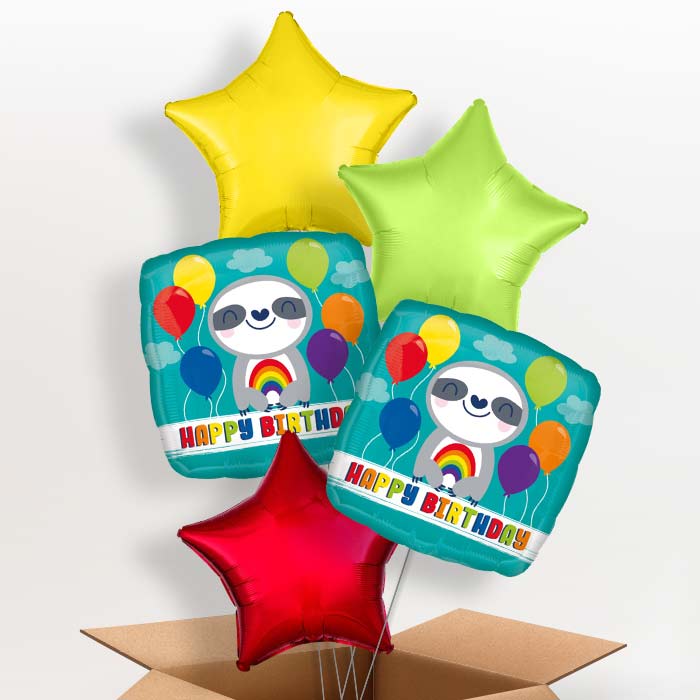 Happy Birthday Sloth Balloon in a Box - 5 Balloon | Small Indoor Plants