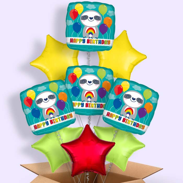 Happy Birthday Sloth Balloon in a Box - 9 Balloon | Small Indoor Plants