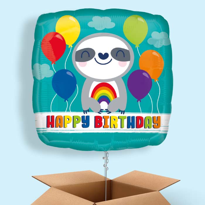 Happy Birthday Sloth Balloon in a Box - 1 Balloon | Small Indoor Plants