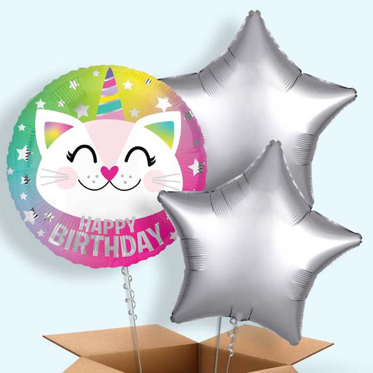 Caticorn Happy Birthday Foil Balloon in a Box - 3 Balloon | Small Indoor Plants