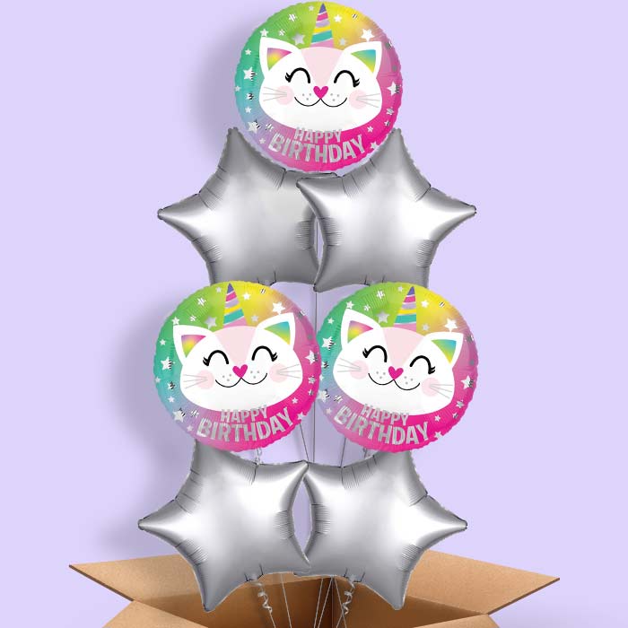 Caticorn Happy Birthday Foil Balloon in a Box - 7 Balloon | Small Indoor Plants