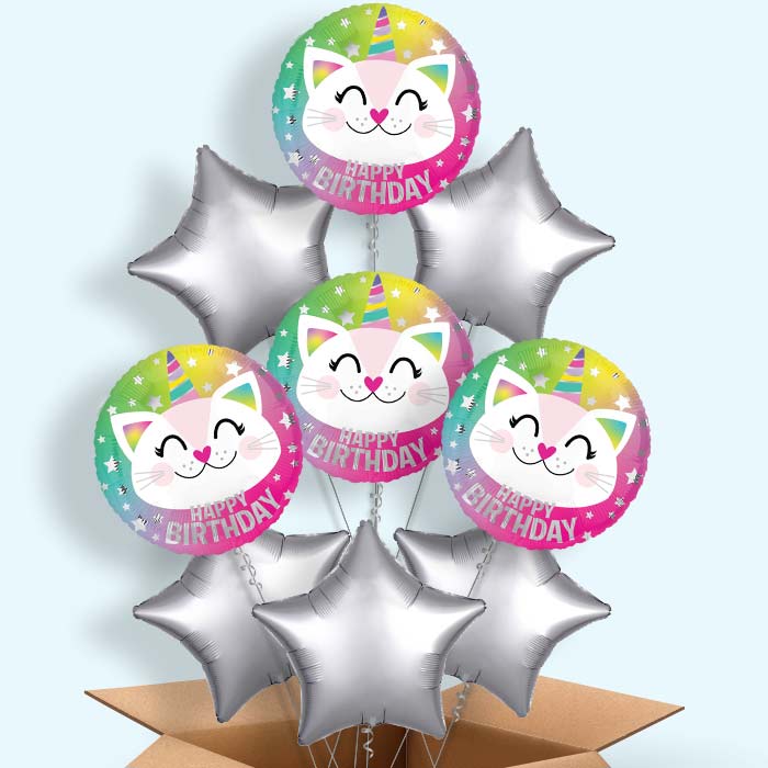 Caticorn Happy Birthday Foil Balloon in a Box - 9 Balloon | Small Indoor Plants