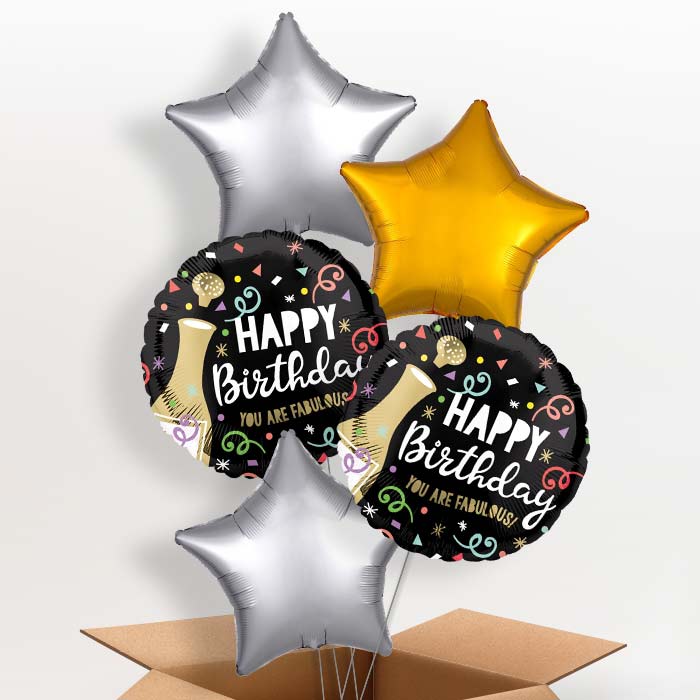 Gold Bubbly Birthday Helium Balloon in a Box - 5 Balloon | Small Indoor Plants