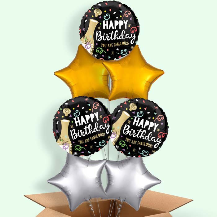 Gold Bubbly Birthday Helium Balloon in a Box - 7 Balloon | Small Indoor Plants
