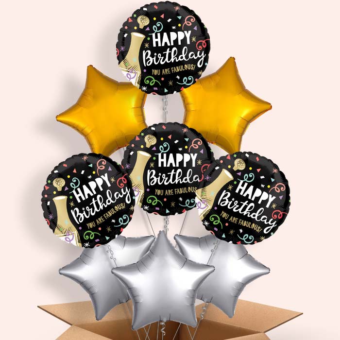 Gold Bubbly Birthday Helium Balloon in a Box - 9 Balloon | Small Indoor Plants